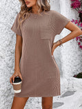 Women's Summer Casual Contrast Color Twist Striped Short Sleeve Pocket Dresses