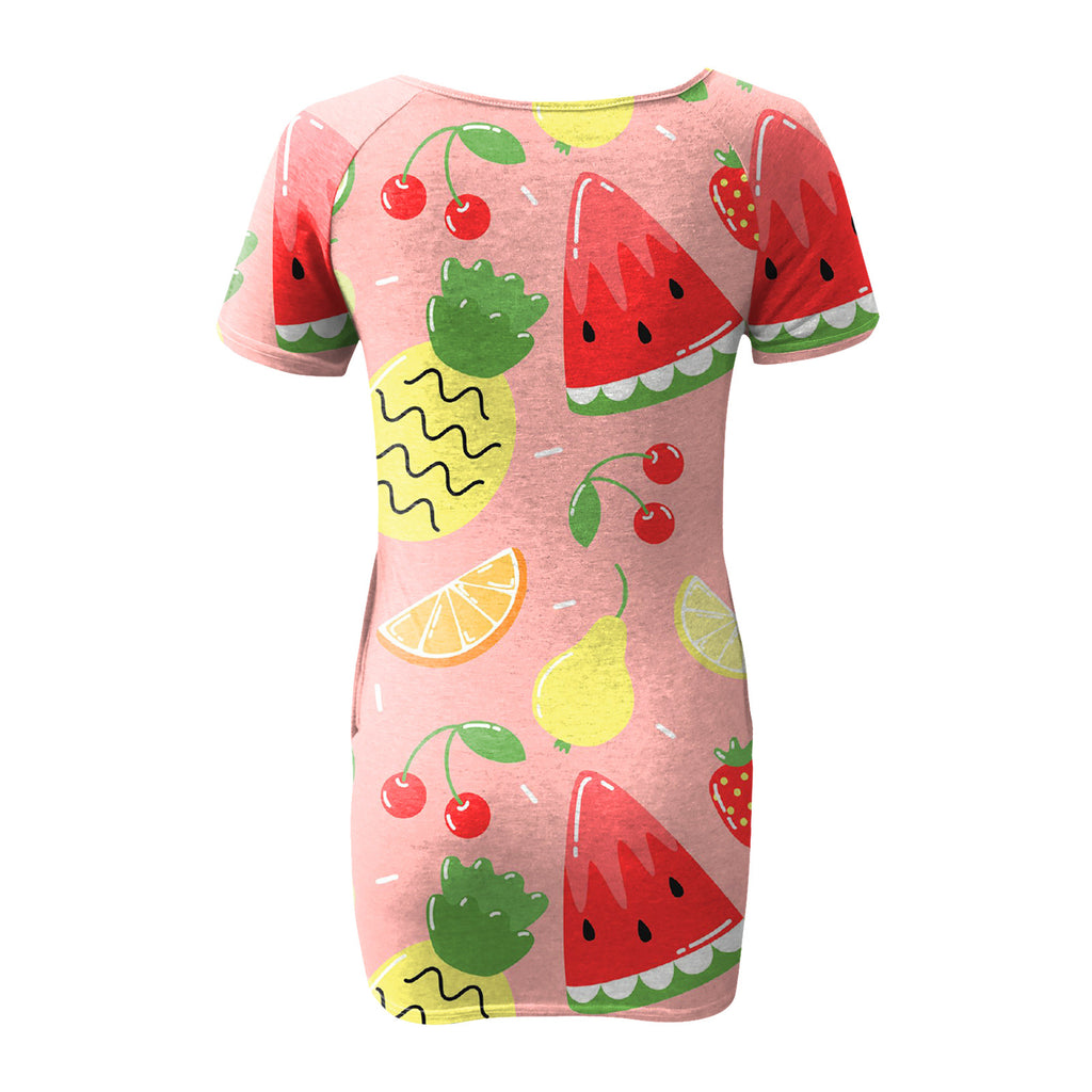 Women's Sexy Slim-Fit Solid Color Printed Short-Sleeved Dresses