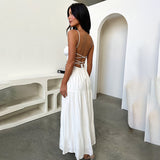 Women's Summer Tie Waist Dress Suspenders Backless A-Line Holiday Dresses