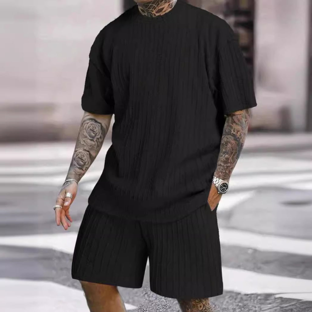 Men's solid color sports round neck T-shirt