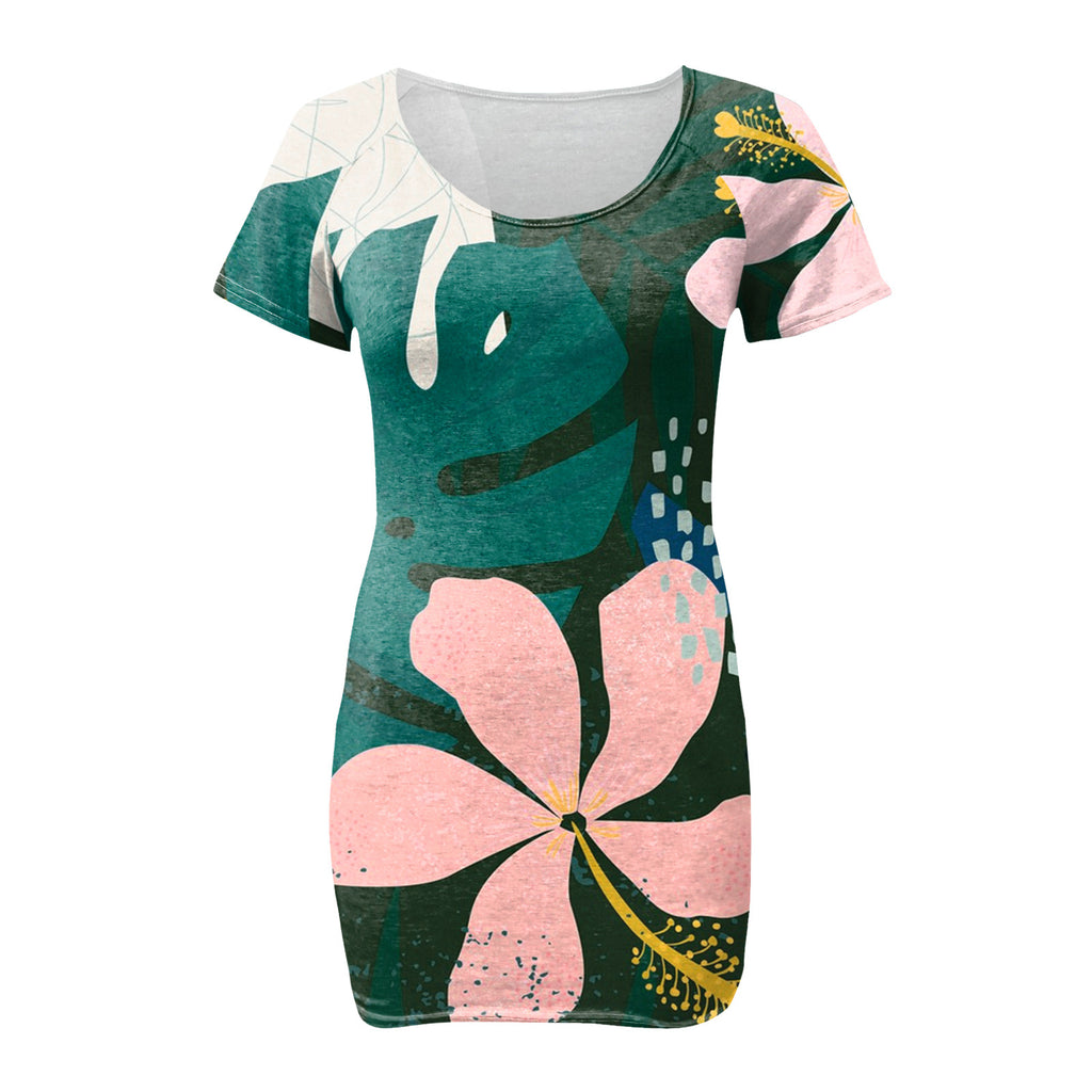 Women's Sexy Slim-Fit Solid Color Printed Short-Sleeved Dresses
