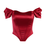 Women's Summer Fishbone Waist Tube Top Satin Off Shoulder Tops