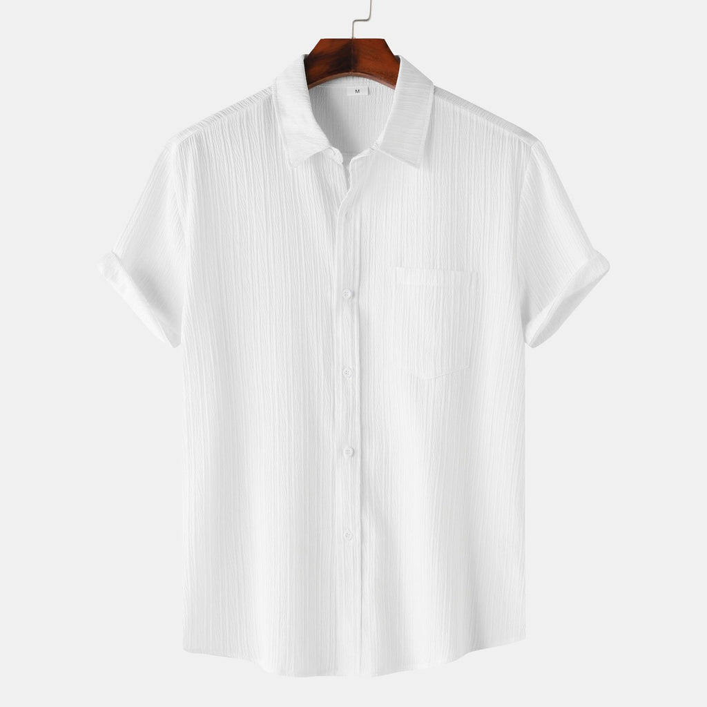 Men's solid color lapel Short sleeve shirt