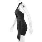 Women's Lanyard Hip Skirt Sexy Cross Collar Halter Neck Pleated Dresses