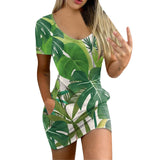 Women's Sexy Slim-Fit Solid Color Printed Short-Sleeved Dresses