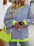 Women's Colorful Striped Crew Neck Loose Sweatshirts