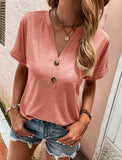 Women's Tops Solid Color Buttons Fashionable Short Sleeves