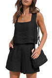 Women's Casual Linen Shorts Sleeveless Sets