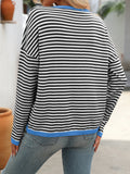 Women's Clothing Crew Neck Striped Contrasting Color Long-Sleeved Casual Sweater