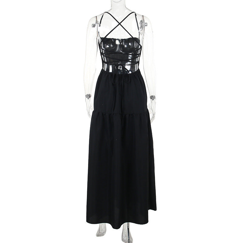 Women's Summer Tie Waist Dress Suspenders Backless A-Line Holiday Dresses