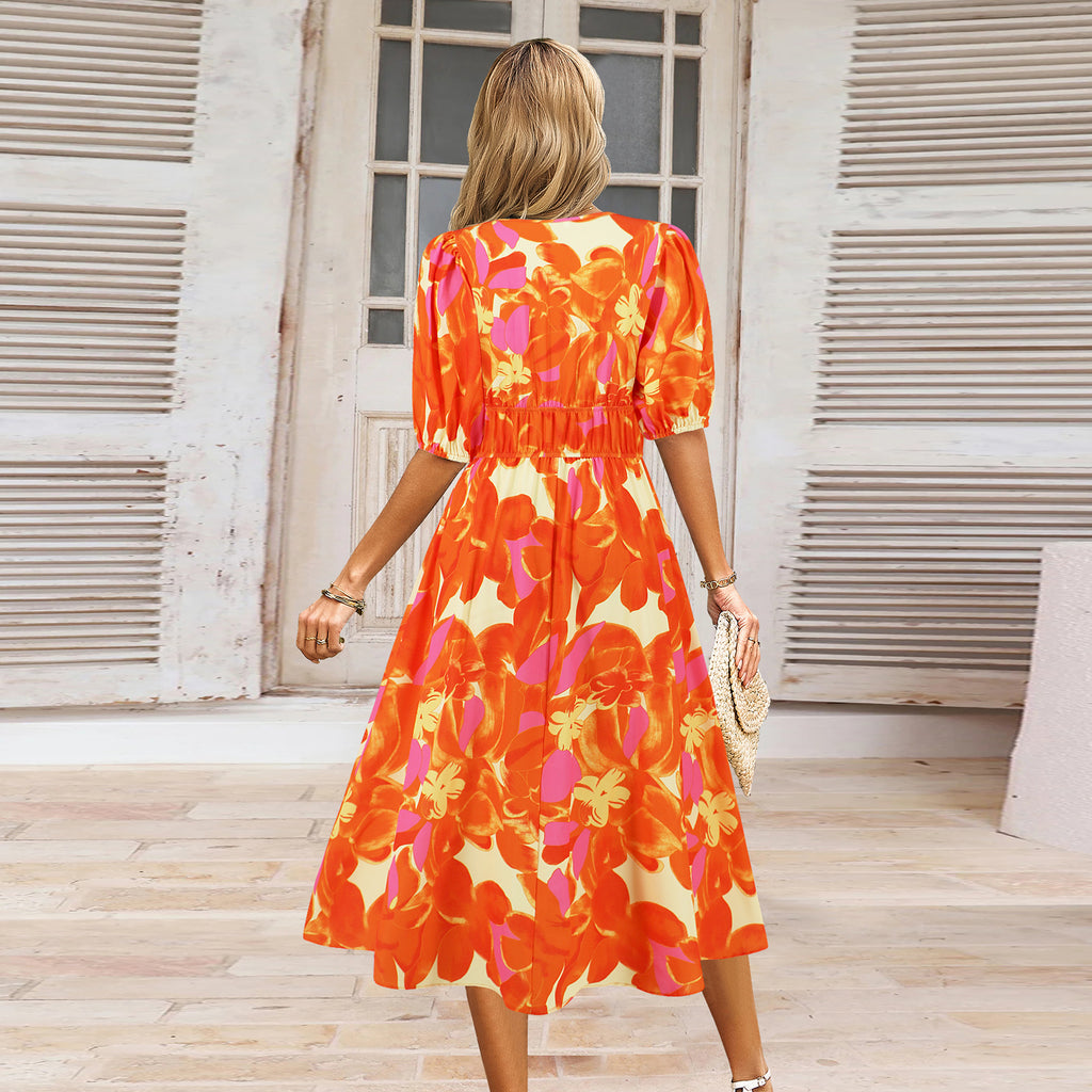 Women's V-neck Bohemian print Dresses