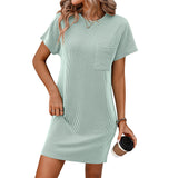 Women's Summer Casual Contrast Color Twist Striped Short Sleeve Pocket Dresses