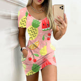 Women's Sexy Slim-Fit Solid Color Printed Short-Sleeved Dresses