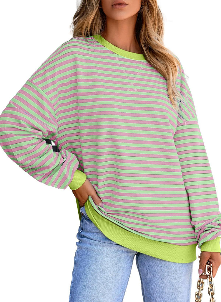 Women's Colorful Striped Crew Neck Loose Sweatshirts