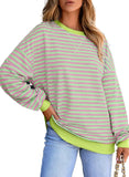 Women's Colorful Striped Crew Neck Loose Sweatshirts