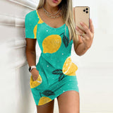 Women's Sexy Slim-Fit Solid Color Printed Short-Sleeved Dresses