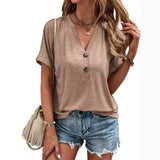 Women's Tops Solid Color Buttons Fashionable Short Sleeves