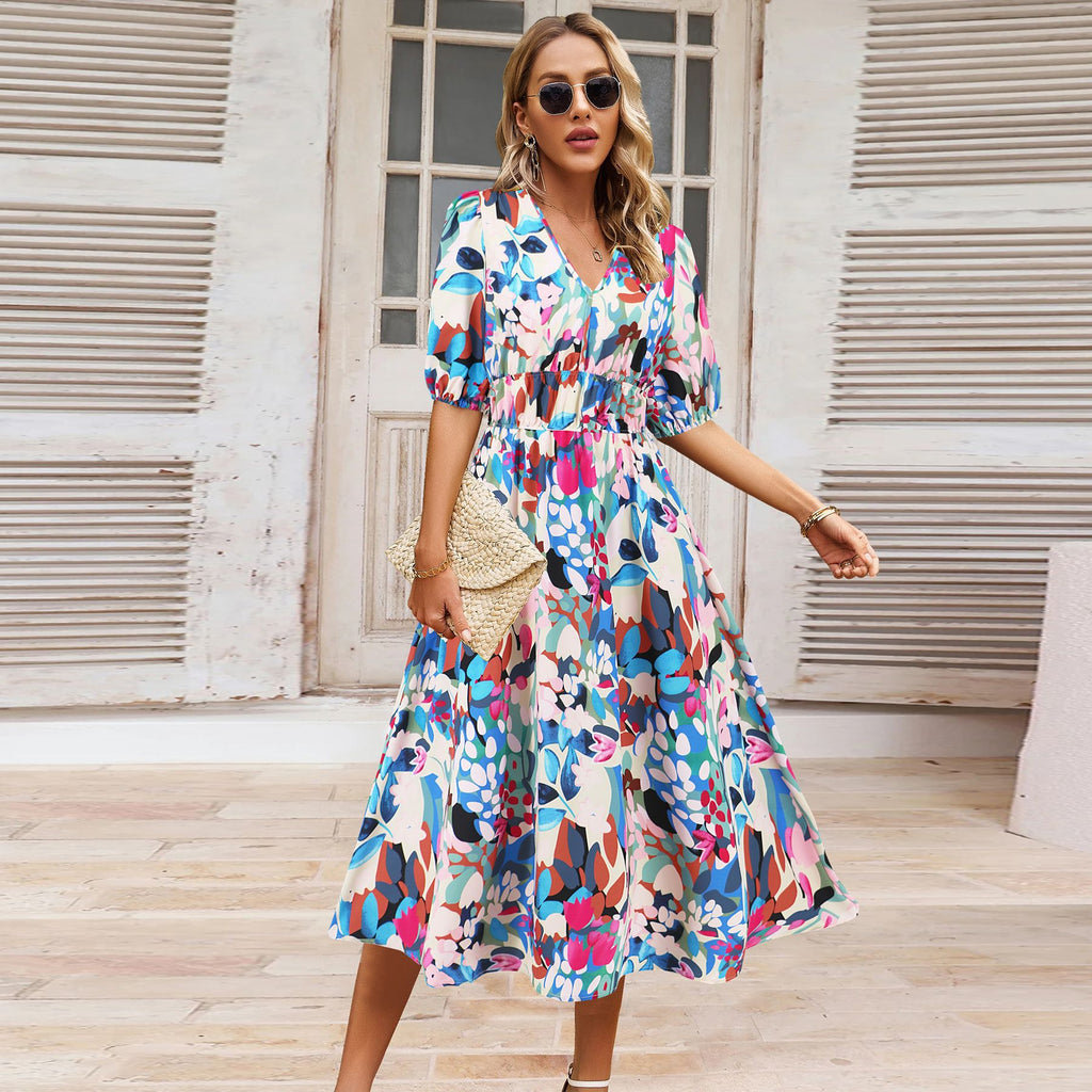 Women's V-neck Bohemian print Dresses