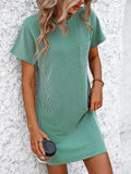 Women's Summer Casual Contrast Color Twist Striped Short Sleeve Pocket Dresses