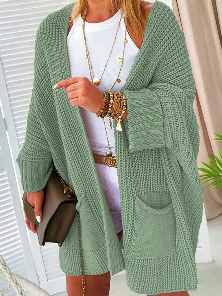 Kimemoda Women's Knitted Sweater Mid Length Coat