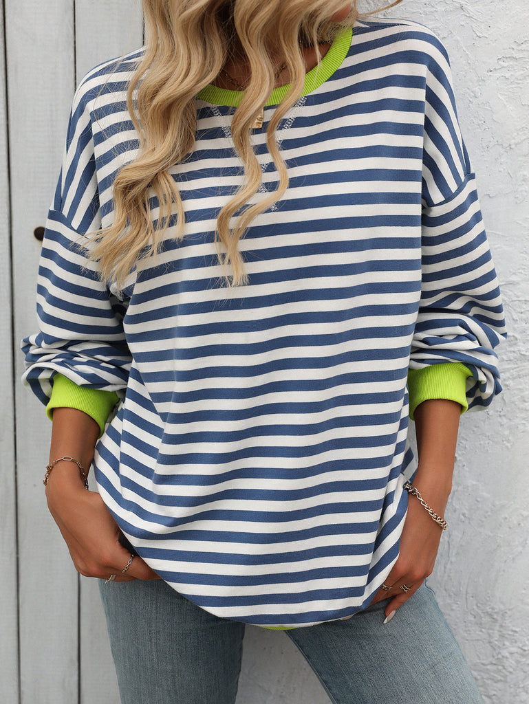Women's Colorful Striped Crew Neck Loose Sweatshirts