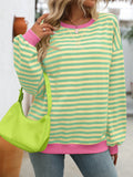 Women's Colorful Striped Crew Neck Loose Sweatshirts
