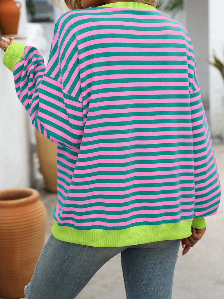 Women's Colorful Striped Crew Neck Loose Sweatshirts
