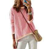 Women's Clothing Crew Neck Striped Contrasting Color Long-Sleeved Casual Sweater
