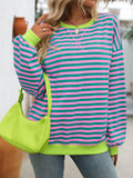 Women's Colorful Striped Crew Neck Loose Sweatshirts