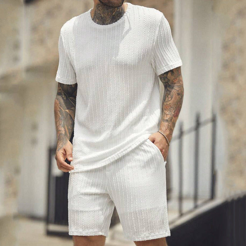 Men's solid color sports round neck T-shirt