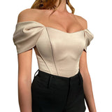 Women's Summer Fishbone Waist Tube Top Satin Off Shoulder Tops