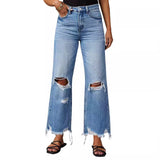Womens Flare Waisted Wide Leg Baggy Stretch Boyfriend Denim Jeans