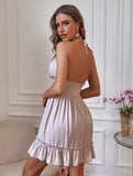 Women's Deep V Suspender Ruffled Edge Parallel Ruffled Backless Sexy Dresses