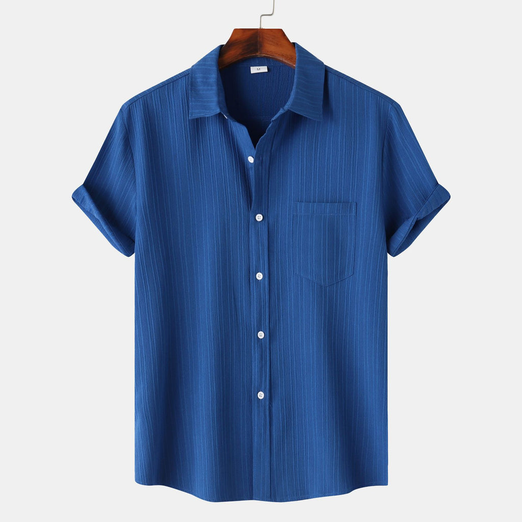 Men's solid color lapel Short sleeve shirt