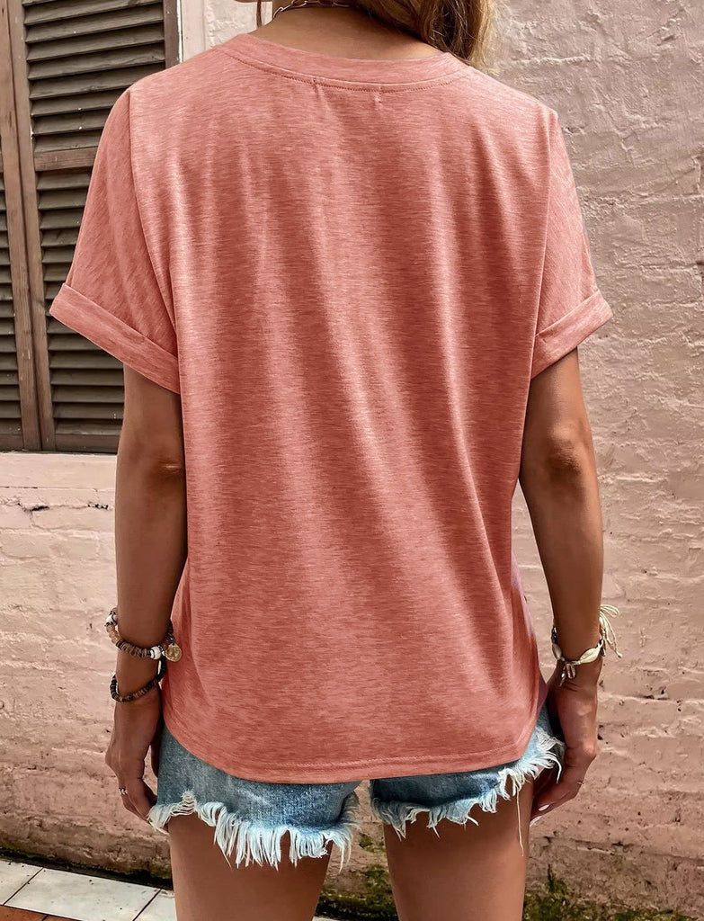 Women's Tops Solid Color Buttons Fashionable Short Sleeves