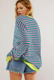Women's Colorful Striped Crew Neck Loose Sweatshirts