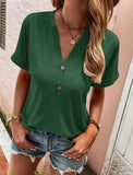 Women's Tops Solid Color Buttons Fashionable Short Sleeves
