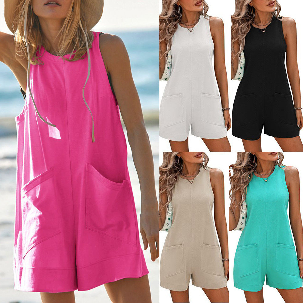 Women's Summer Hot Girl Loose Casual Pants Backless Sleeveless Rompers