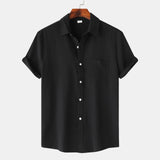 Men's solid color lapel Short sleeve shirt