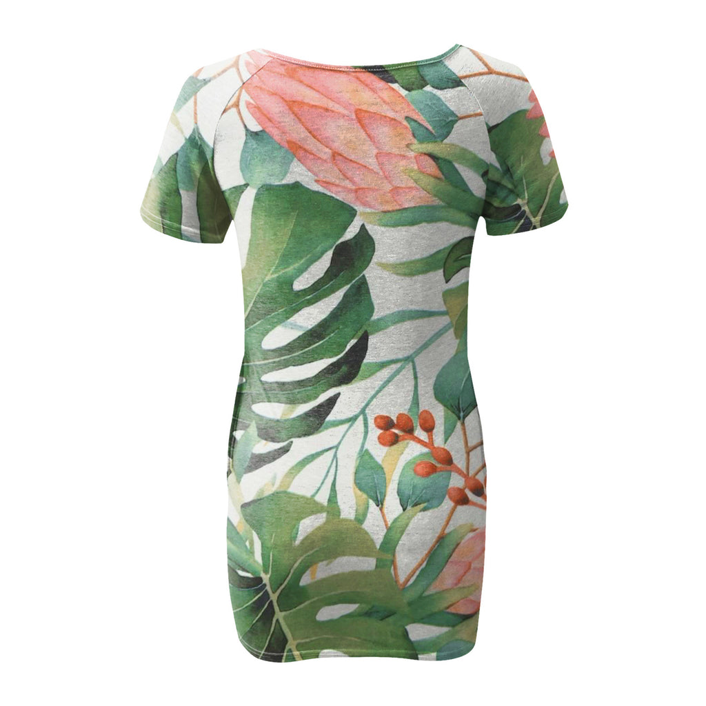 Women's Sexy Slim-Fit Solid Color Printed Short-Sleeved Dresses