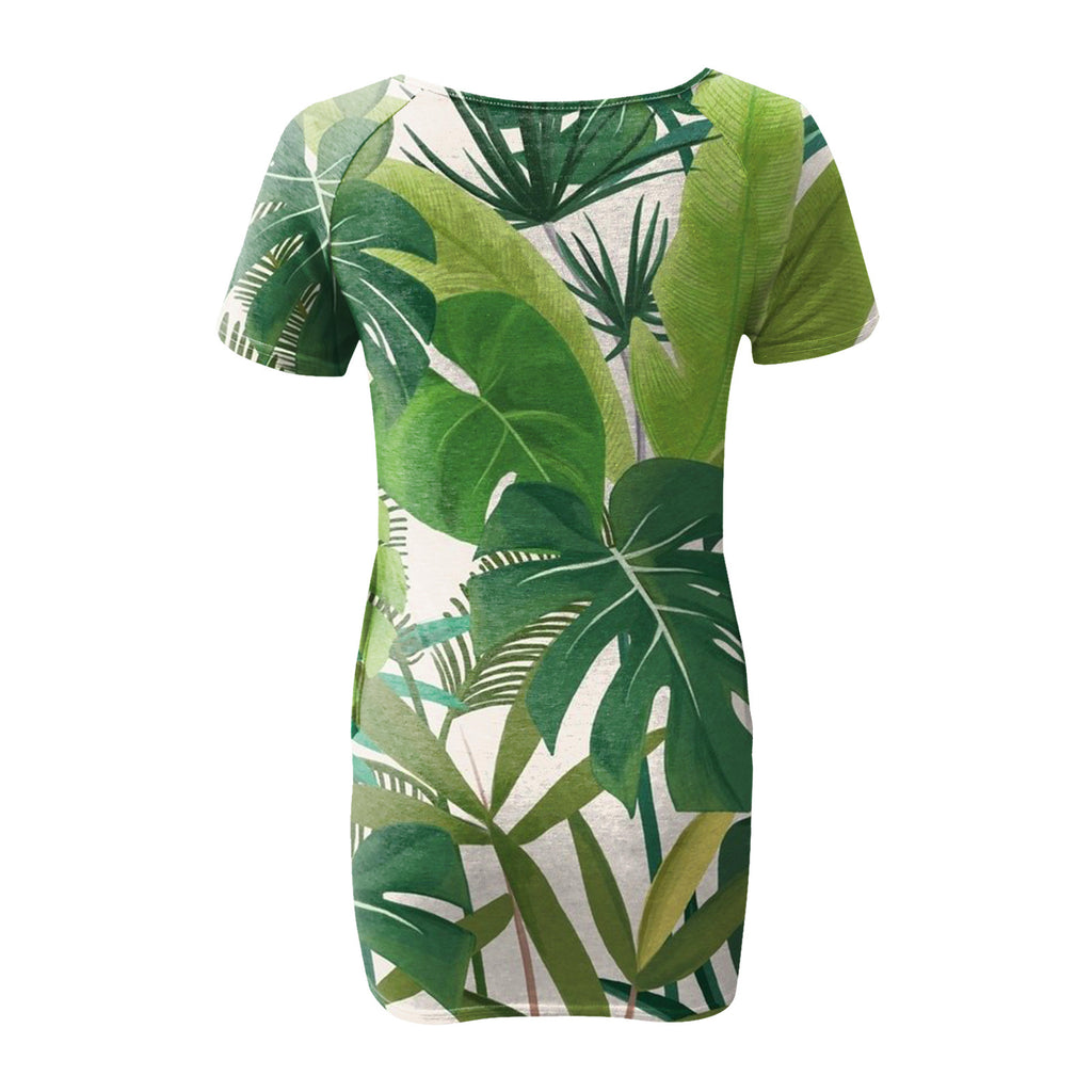 Women's Sexy Slim-Fit Solid Color Printed Short-Sleeved Dresses