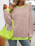 Women's Colorful Striped Crew Neck Loose Sweatshirts