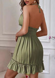 Women's Deep V Suspender Ruffled Edge Parallel Ruffled Backless Sexy Dresses