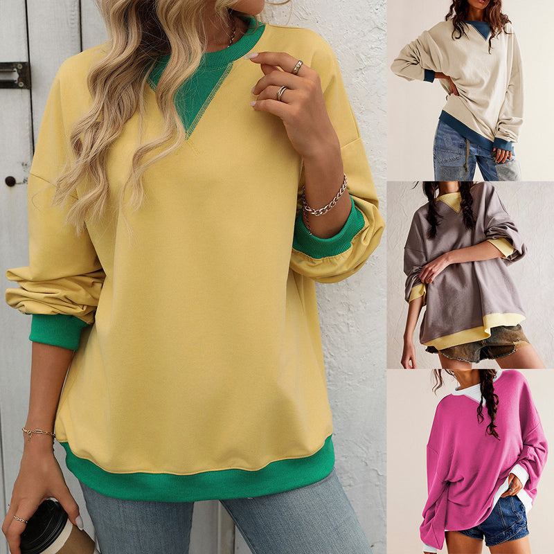Women's Solid Color Round Neck Slit Loose Activewear Tops
