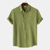 Men's solid color lapel Short sleeve shirt