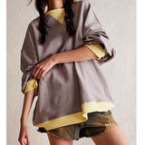 Women's Solid Color Round Neck Slit Loose Activewear Tops