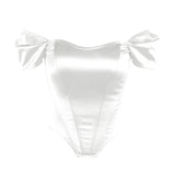 Women's Summer Fishbone Waist Tube Top Satin Off Shoulder Tops