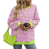 Women's Colorful Striped Crew Neck Loose Sweatshirts