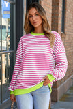 Women's Colorful Striped Crew Neck Loose Sweatshirts