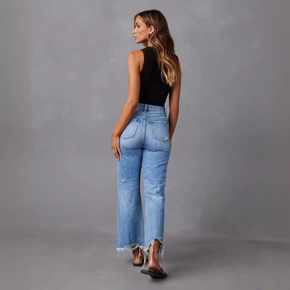 Womens Flare Waisted Wide Leg Baggy Stretch Boyfriend Denim Jeans